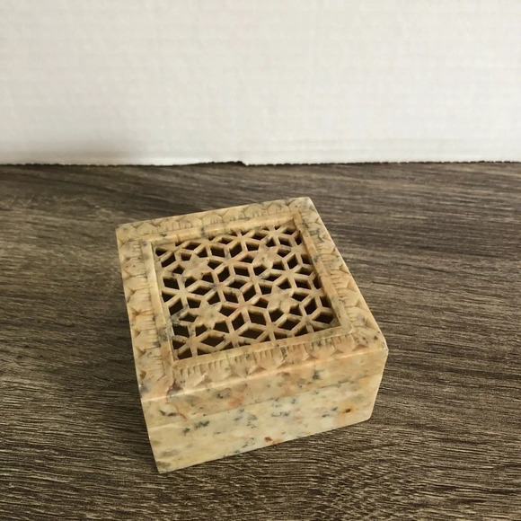 Hand  Carved Stone Trinket Box - Picture 1 of 10